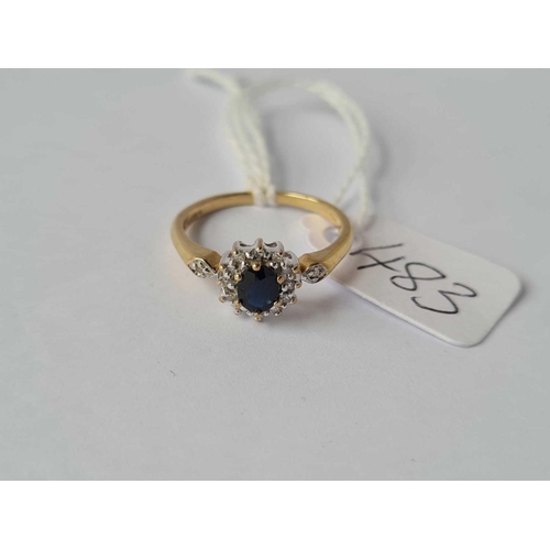 483 - An attractive sapphire & diamond cluster ring in 9ct 1.6g inc