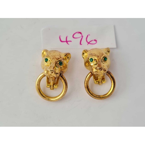 496 - A pair of silver gilt panther earrings