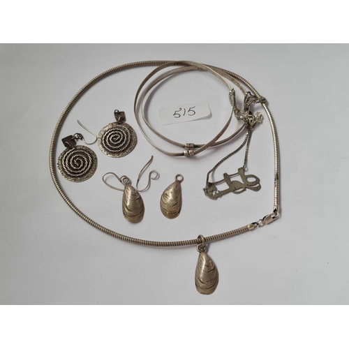 515 - A silver necklace, earrings, pendant etc