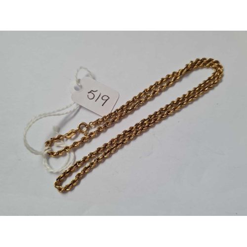 519 - A 9ct rope twist 16 neck chain 6.1g