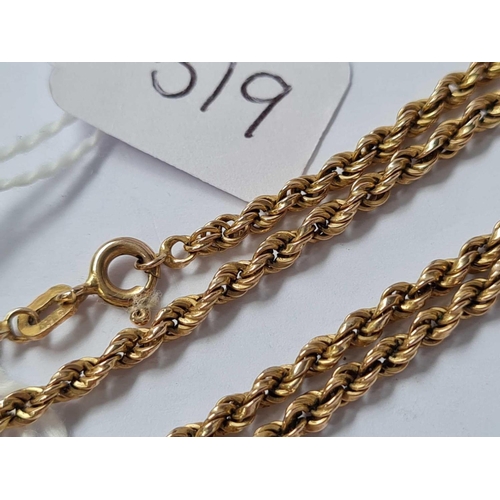 519 - A 9ct rope twist 16 neck chain 6.1g