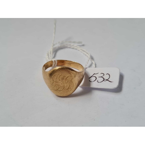 532 - 18CT GOLD SIGNET RING SIZE R 10g