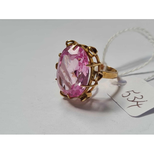 534 - A large gold mounted pink stone dress ring size L  5.9g inc