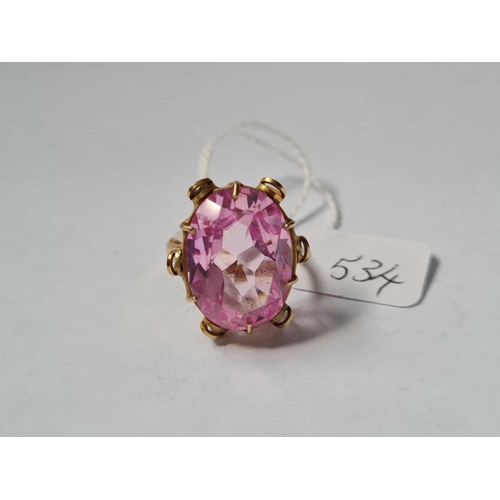 534 - A large gold mounted pink stone dress ring size L  5.9g inc