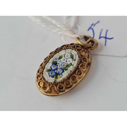 54 - A small oval Victorian pendant with micro mosaic panel to front