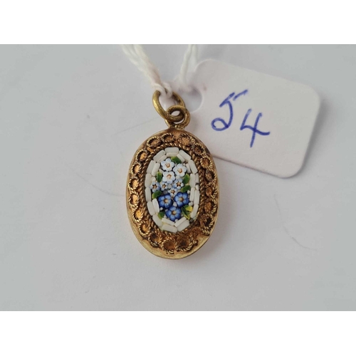 54 - A small oval Victorian pendant with micro mosaic panel to front