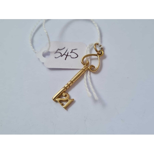 545 - 21st birthday 9ct key charm 1.6g