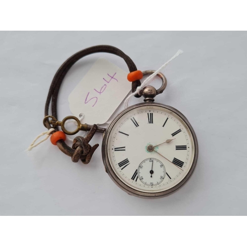 564 - A gents good cased silver pocket watch with seconds dial and key