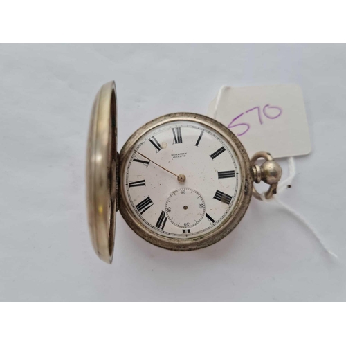 570 - A gents silver hunter pocket watch by Nordman Geneve with seconds dial (no hands)