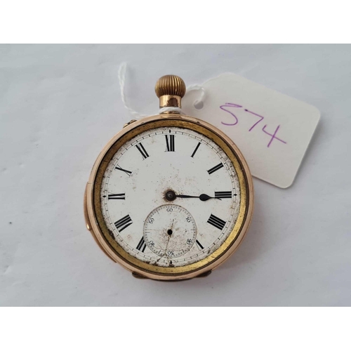 574 - A rolled gold repeater pocket watch in poor condition seconds dial no hands missing glass face