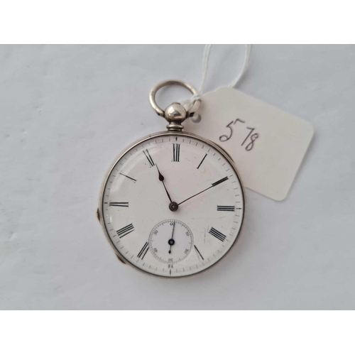 578 - A gents silver pocket watch with seconds dial