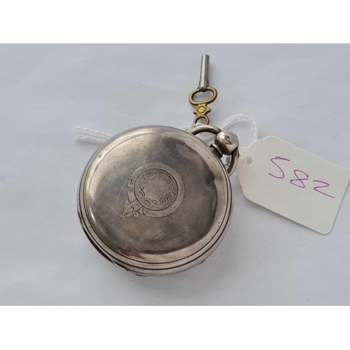 582 - A large gents silver pocket watch 