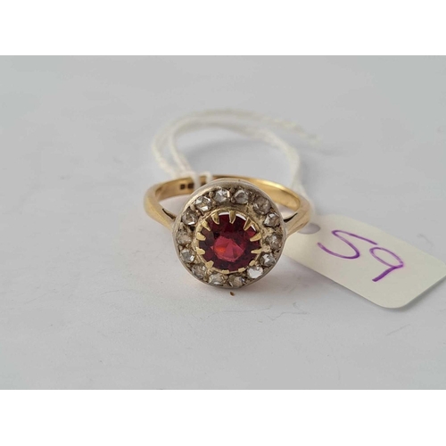 59 - A attractive garnet and diamond cluster ring 9ct gold size S - 4.8 gms