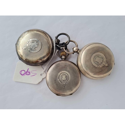 590 - Three silver gents pocket watches all with seconds dial (one with cracked glass face)