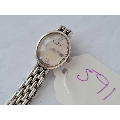 591 - A ladies silver Rotary quartz wrist watch with integral strap WO