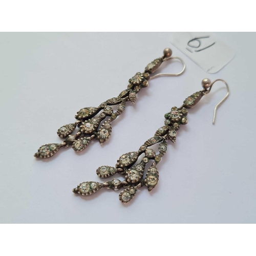 61 - A pair of antique silver and paste drop earrings 9g inc