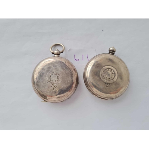 611 - Two gents silver pocket watches one Waltham on by Kays both with seconds dial