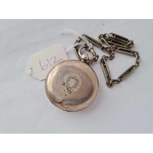 612 - A gents silver pocket watch No 10026 with seconds dial on metal link albert