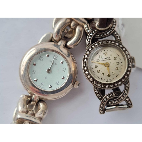 618 - Two ladies silver wrist watches one by sonata