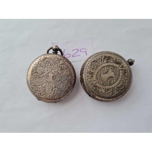 629 - Two ladies silver fob watches