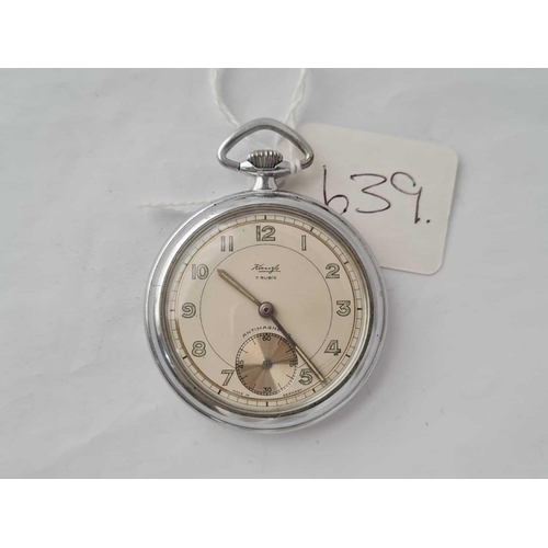 639 - a slim metal pocket watch by Kienzle