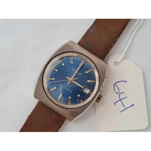 641 - A gents blue faced wrist watch with seconds sweep and calendar aperture