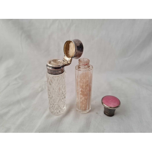 658 - Two scent phials, one with enamel end and glass bodies - 1907 & 1927