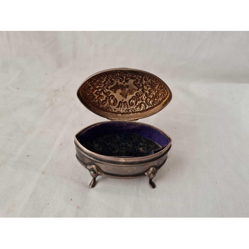 723 - An Edwardian marquise shaped ring box with embossed cover - 2.5