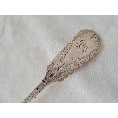 779 - An Exeter table spoon, bright cut engraved - 1872 by J.W JW. - 67 g.