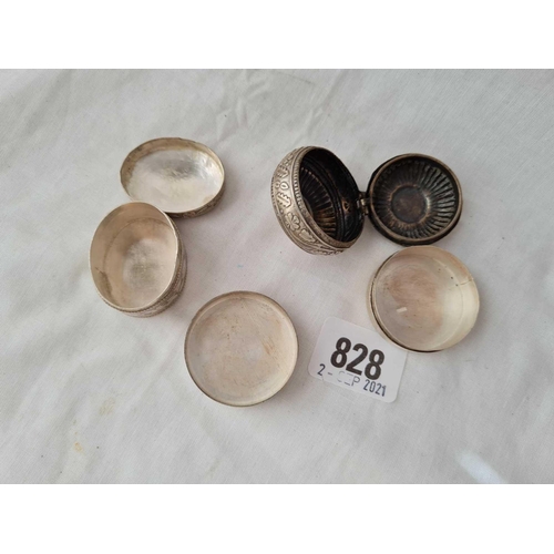 828 - Three foreign silver pill boxes inlaid with MOP