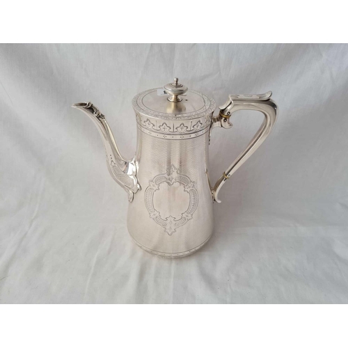 854 - A GOOD QUALITY VICTORIAN COFFEE POT with engraved decoration - 8.5