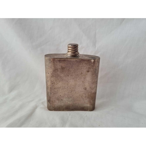 875 - A sterling silver hip flask of curved outline - 4.5