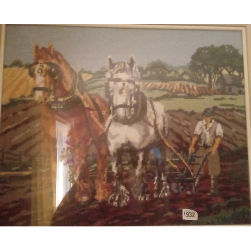 1932 - Four needlework pictures of cart horses etc