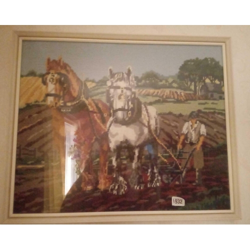 1932 - Four needlework pictures of cart horses etc