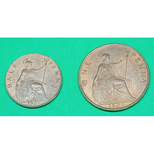 1121 - Half-penny and penny 1901 unc.