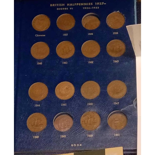 1129 - Folder of half-pennies and two other in holder