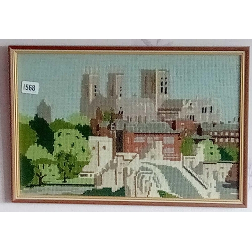 1568 - A Tapestry needlework framed picture of Cathedral and others