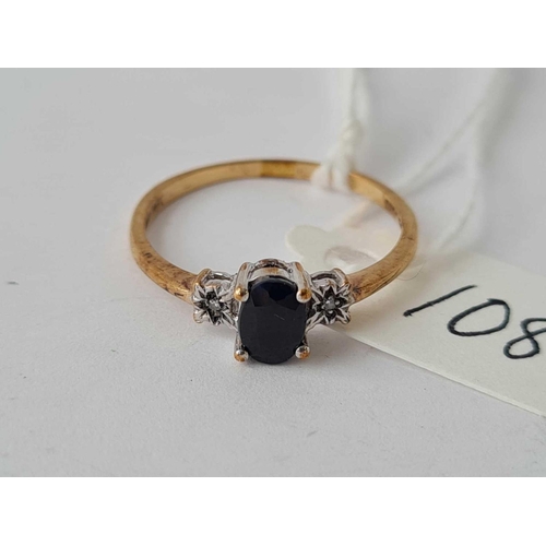 108 - A single stone sapphire & diamond ring in 9ct mount size P 1.5g inc