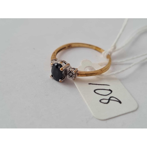 108 - A single stone sapphire & diamond ring in 9ct mount size P 1.5g inc