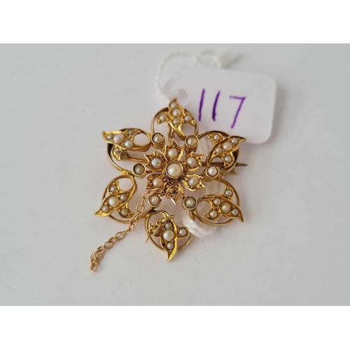 117 - A PRETTY SEED PEARL STAR BURST BROOCH/PENDANT WITH SWIVEL  9CT - 5 GMS