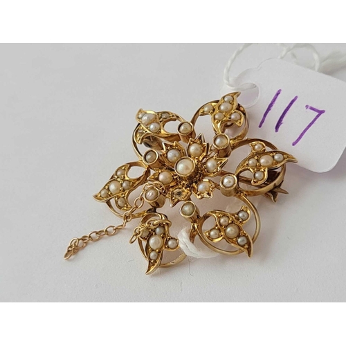 117 - A PRETTY SEED PEARL STAR BURST BROOCH/PENDANT WITH SWIVEL  9CT - 5 GMS