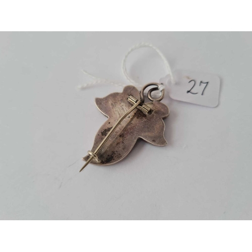 27 - A silver and Malachite leaf brooch