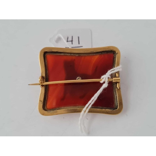 41 - A Victorian cornelian agate and gold dog brooch