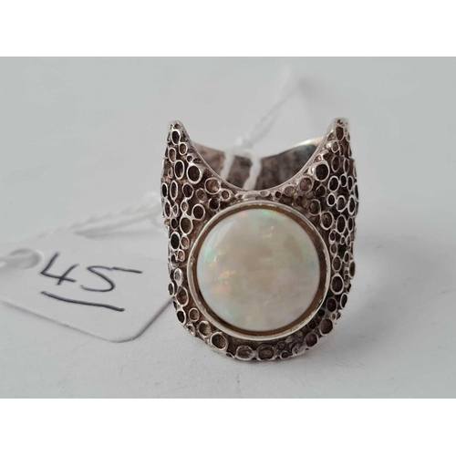 45 - a large silver and opal abstract ring London 1970 size Q