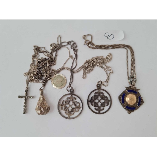 90 - Six silver pendants on silver chains 39g inc