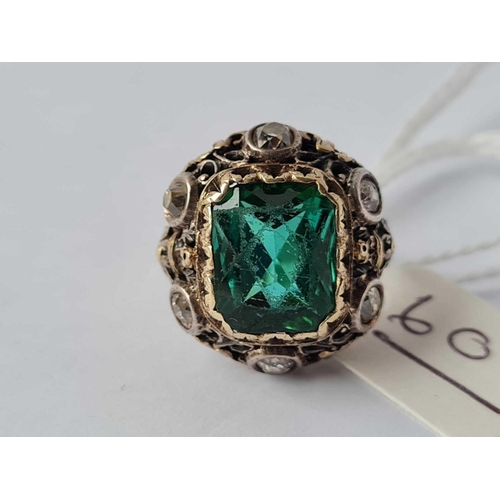 60 - A GEORGIAN HIGH CARAT TESTED DIAMOND AND GREEN STONE RING SIZE J - 7.6 GMS