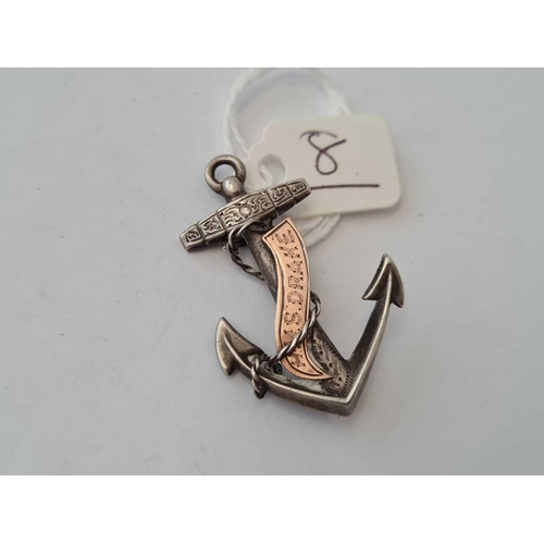 8 - A silver and gold anchor brooch 