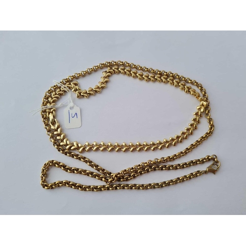 5 - A long belcher link gold plated neck chain and one other