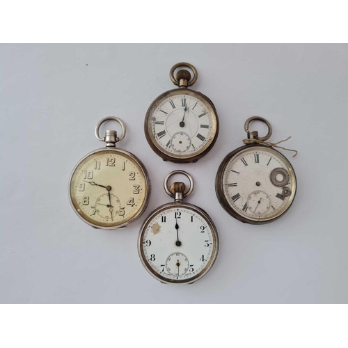 1023 - Four gents silver pocket watches AF