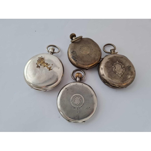 1023 - Four gents silver pocket watches AF